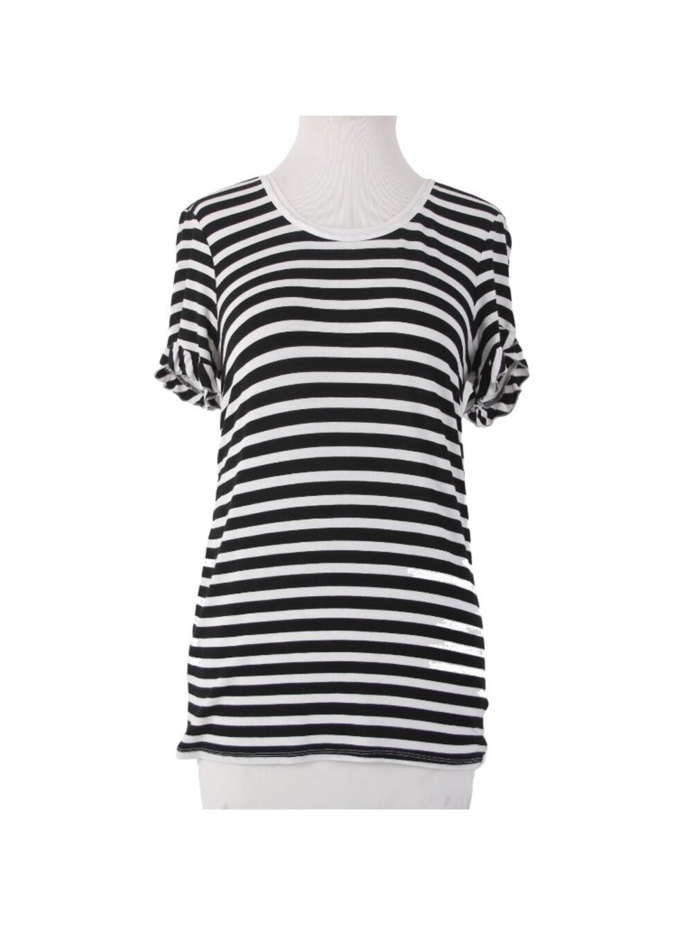 Marled Top Sz XS Black White Striped Round Bodycon Neck Rayon Spandex Top